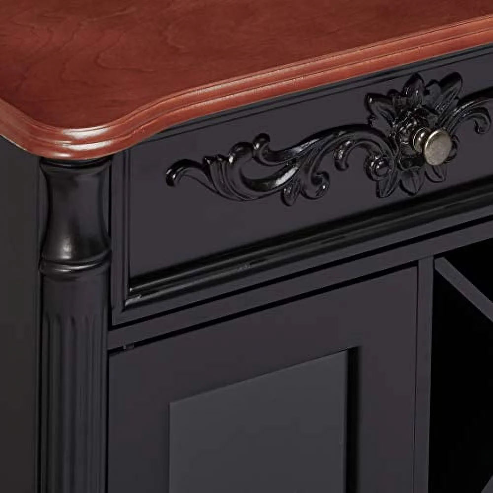 Kings Brand Buffet Server Wine Cabinet Console Table, Black / Walnut