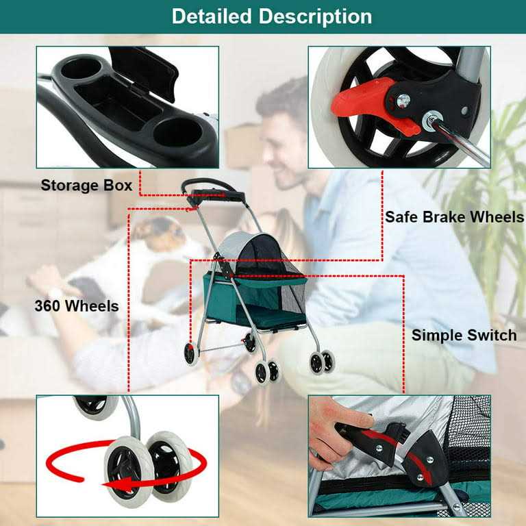 Bestpet Pet Stroller Cat Dog Stroller Travel Folding Carrier,Teal - Pet Supplies online store