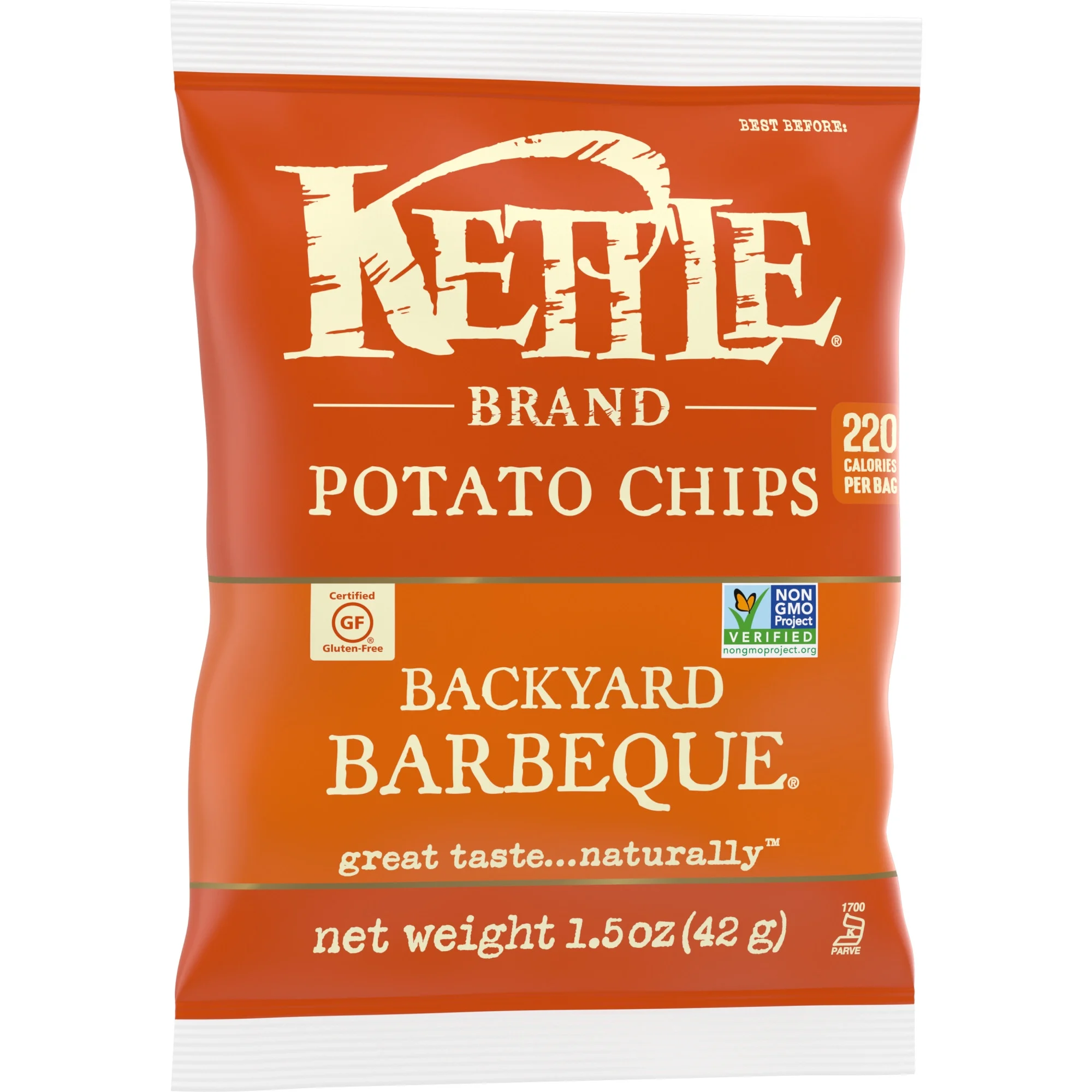 Kettle Brand Potato Chips, Barbeque Kettle Chips, Snack Bag, 1.5 oz