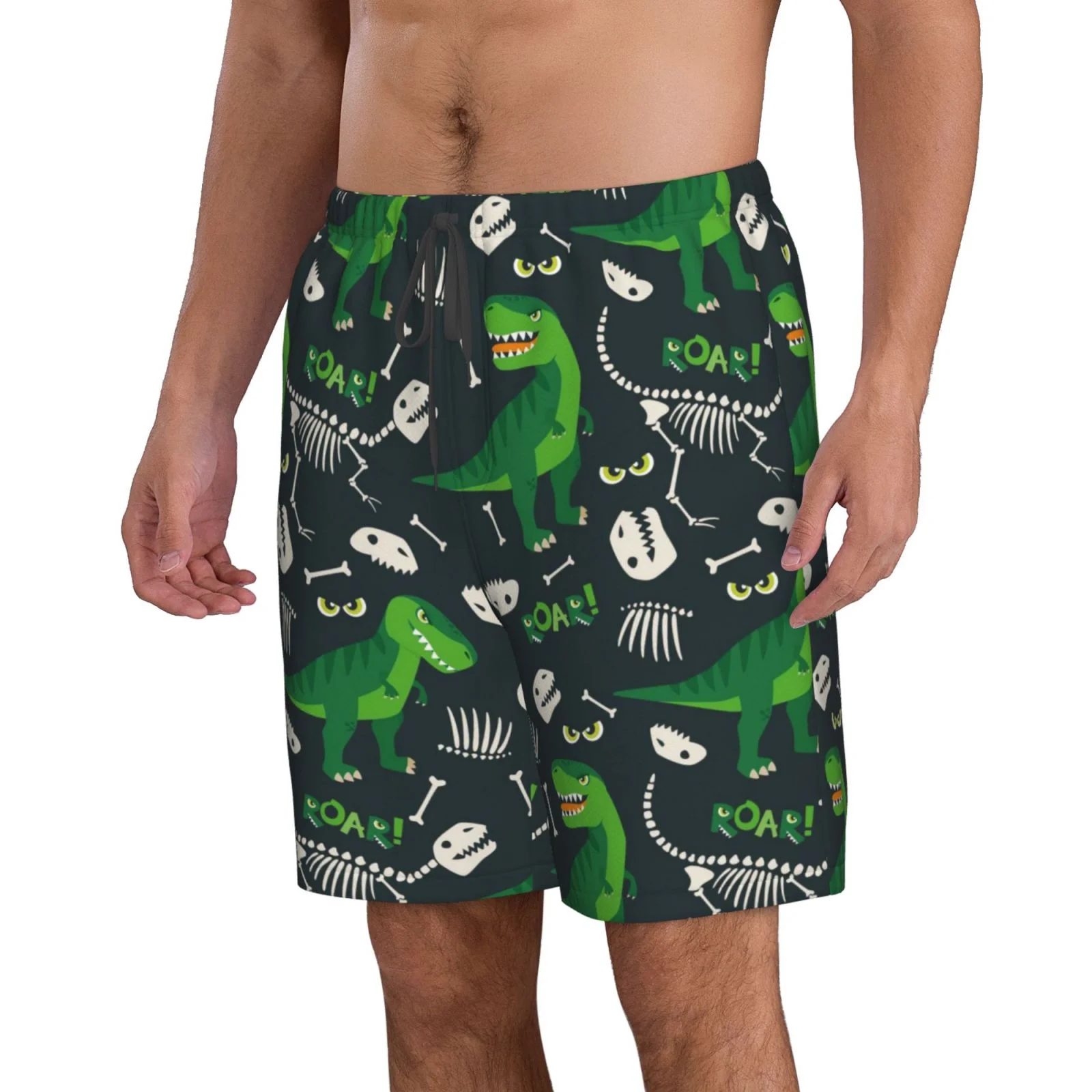 Kll T Rex And Dinosaur Bone Men'S Casual Summer Beach Shorts Hawaiian Shorts With Pockets-Xx-Large
