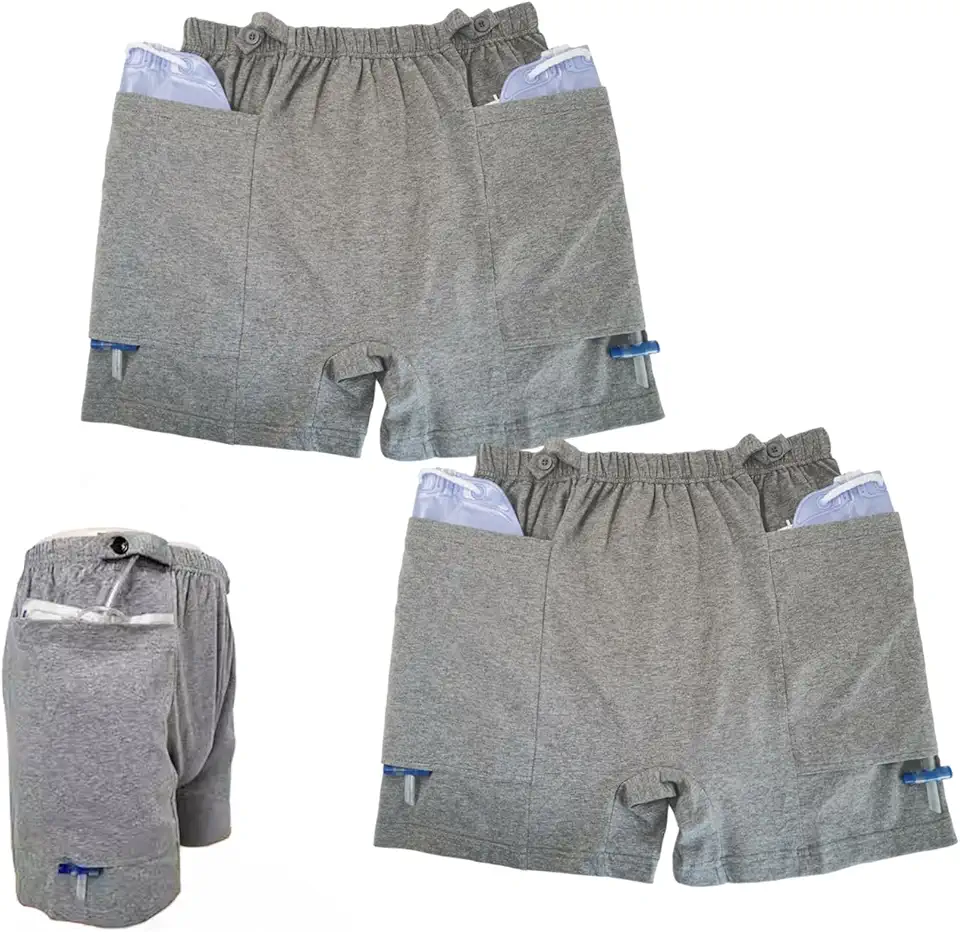 2 PCS Postoperative Care Ostomy Stoma Shorts for Nephrostomy Bag and Catheter Leg Bag, Comfortable, Machine Washable(L) Gray - Kansas Nuitrition - HNZSDS