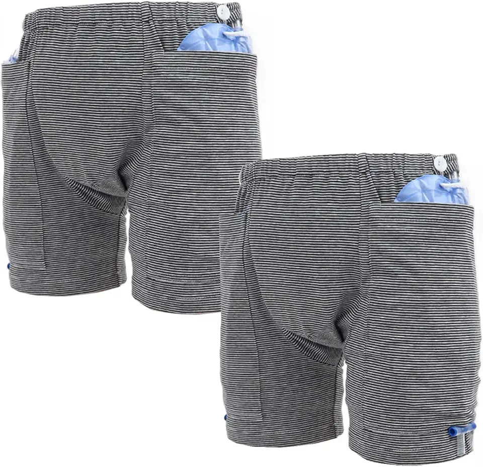 Lmaray Incontinence Care Trousers 2 Packs, Catheter Leg Bag Shorts, Urinary Incontinence Supplies for Men, Compatible with Nephrostomy, Foley, Suprapubic & Biliary Catheters (L(Men's)) - Kansas Nuitrition - HNZSDS